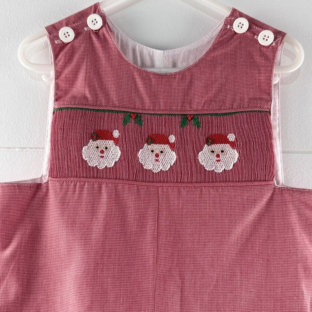 Smocked Embroidered Christmas Longall Romper Boy 24M Remember Nguyen Holiday Red